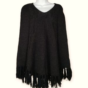 NWOT BCBGMaxAzria chocolate brown Alpaca blend fringed poncho Womens Sm Med